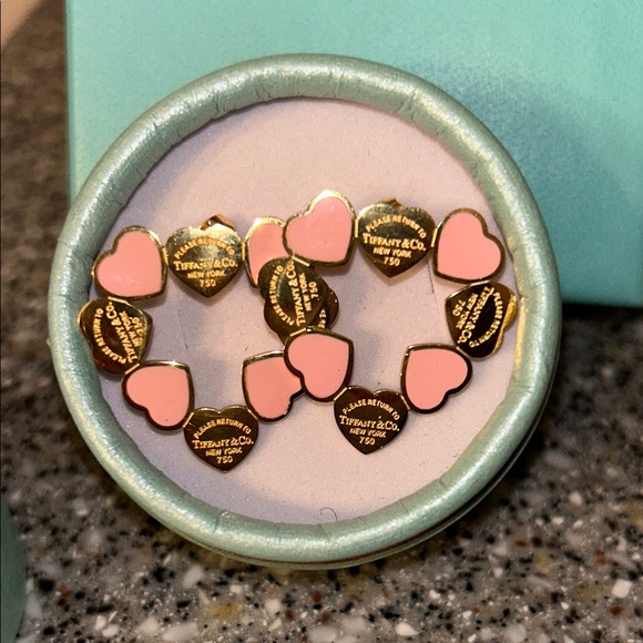 Tiffany & Co. Jewelry - Tiffany & Co. Gold Heart Earrings with Pink Enamel